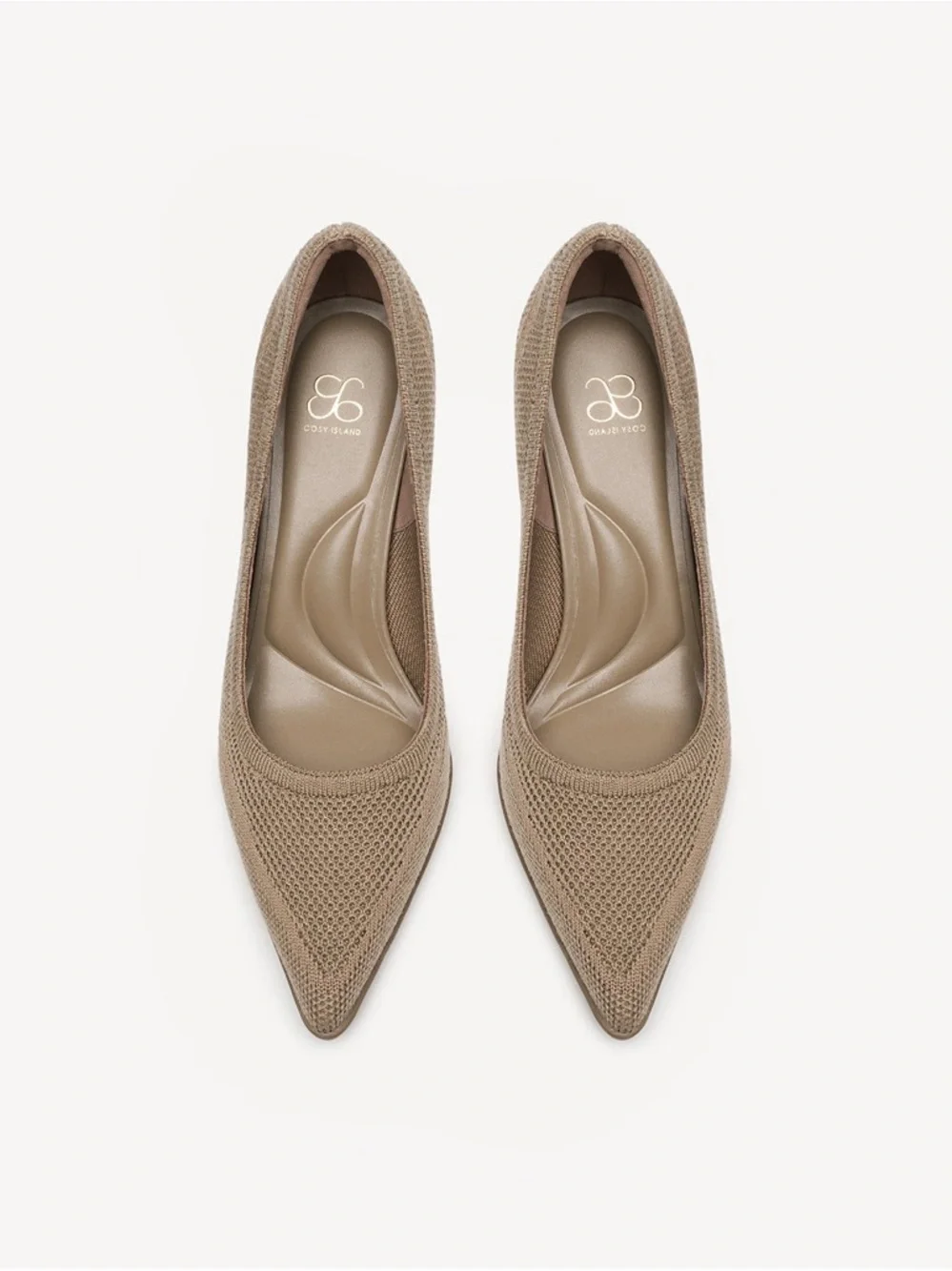 Knit Pointed-Toe Pumps in Taupe - Picture 2 of 13